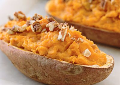 TWICE BAKED SWEET POTATOES WITH GRUYERE AND ROSEMARY