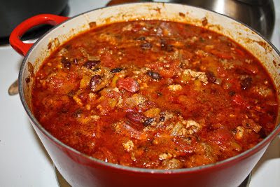 BOWL GAME CHILI (OR BEEF AND PORK CHILI) (Adapted from At Home with the Neely’s)