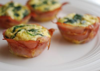 GOAT CHEESE, SPINACH HAM CUPS (Adapted from Always Order Dessert)