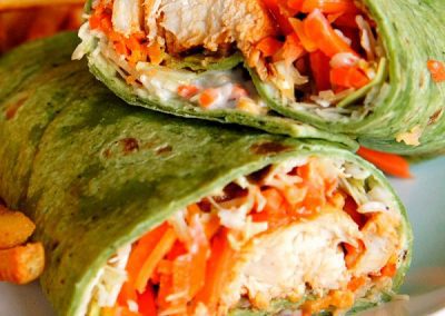 BUFFALO CHICKEN WRAPS (Adapted from weary chef)