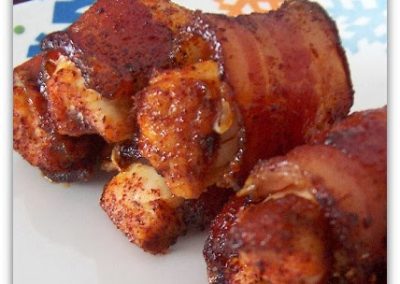 BACON WRAPPED CHICKEN BITES WITH DIPPING SAUCE (Adapted from Jam Hands)