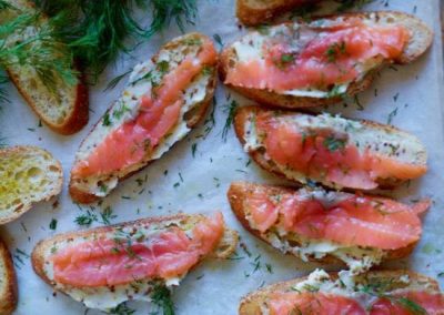 SMOKED SALMON TOASTS WITH MUSTARD BUTTER (Adapted from Food and Wine)