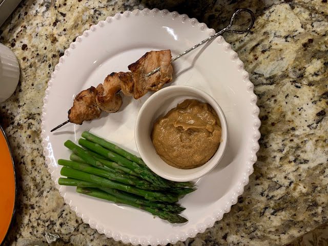 GRILLED CHICKEN SATAY  with Peanut Sauce & STEAMED ASPARAGUS