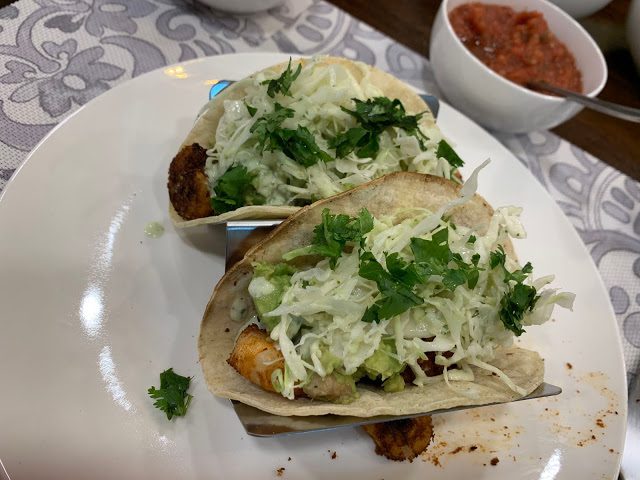 SPICY SHRIMP TACOS with GARLIC CILANTRO LIME SLAW  (Adapted from Pinch of Yum)