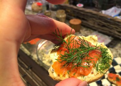 MINI SALMON TOASTS WITH DILL BUTTER