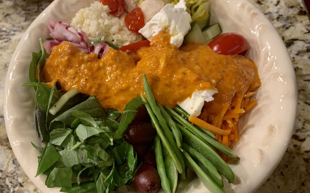 Mediterranean Bowl with Roasted Red Pepper Sauce  (Adapted from Pinch of Yum)