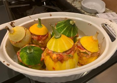 Pattypan Squash stuffed with tomatoes and goat cheese
